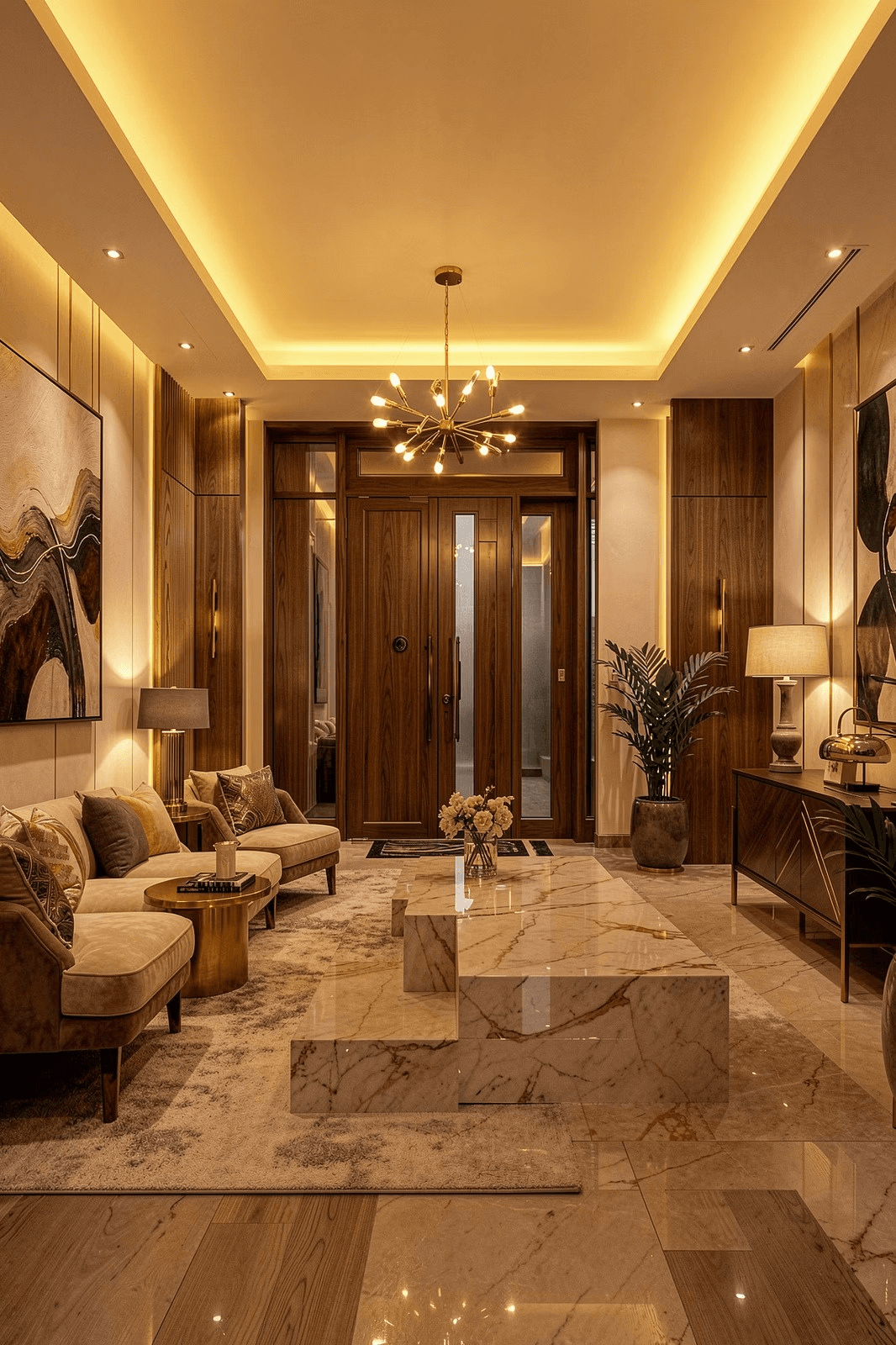 Handcrafted Teak Entrance Doors & POP Ceilings