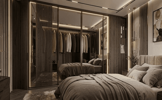 Tinted Glass Wardrobe with Overhead Loft