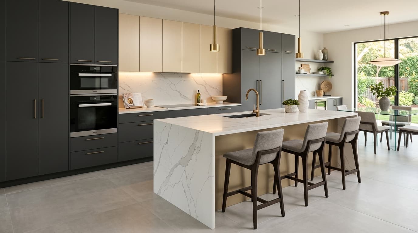 Italian Modular Kitchen with Calacatta Quartz Island